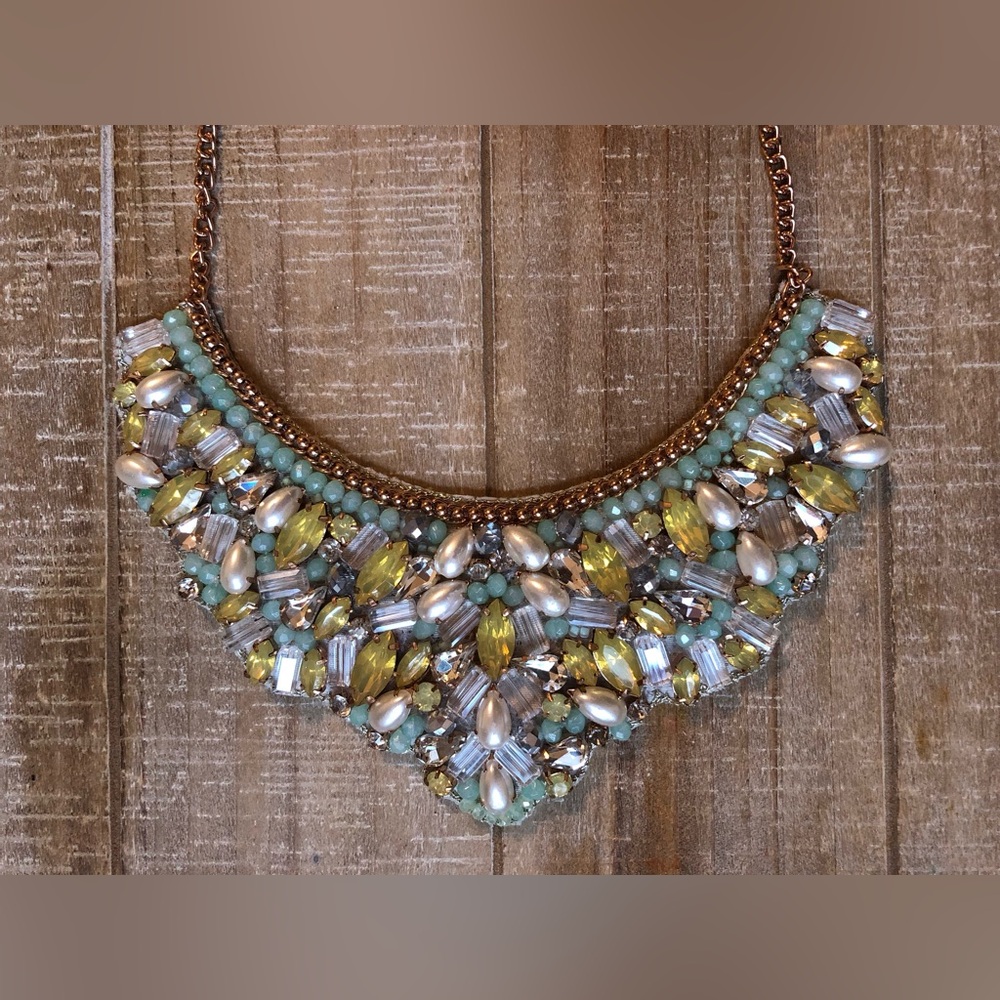 Accessorize Beaded Necklace with Bronze, Mint Green, Pearl, and Lime Accents